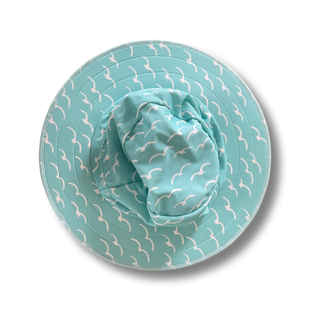 NEW and Improved Bucket Hat Light Blue with white Birds