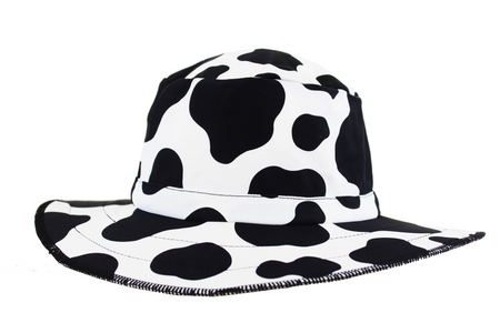 NEW and Improved Bucket Hat Light Blue with cow print
